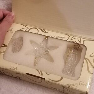 Vintage 22k Gold Accented Spun Glass Ornament Set